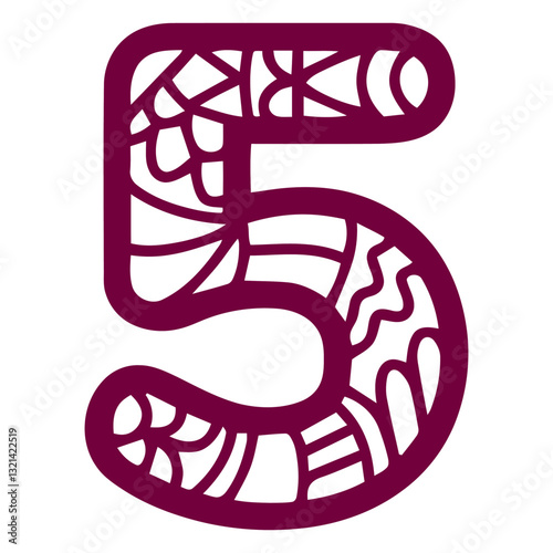 Number Five: A detailed illustration of the number 5 with an intricate design. Perfect for educational materials, presentations, or decorative elements.
