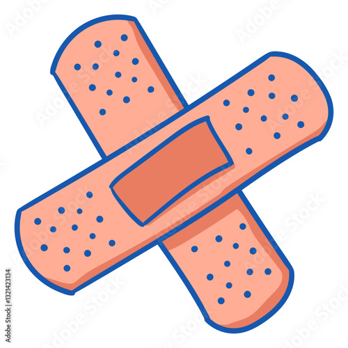 Cross Bandage Illustration: Two adhesive bandages in a criss-cross pattern, a simple yet effective illustration for first aid or medical-themed projects.