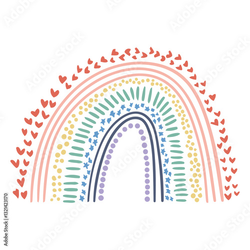 Rainbow with hearts: A vibrant and cheerful image of a rainbow adorned with hearts. A symbol of happiness, hope, and positivity.