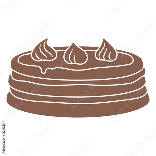 Chocolate Layer Cake Silhouette: A delectable chocolate layer cake silhouette, topped with dollops of creamy frosting, evokes a sense of indulgence and sweetness in this delightful food illustration.