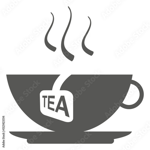 Steaming Tea Silhouette: A simplistic illustration of a steaming tea cup and saucer, representing tranquility.