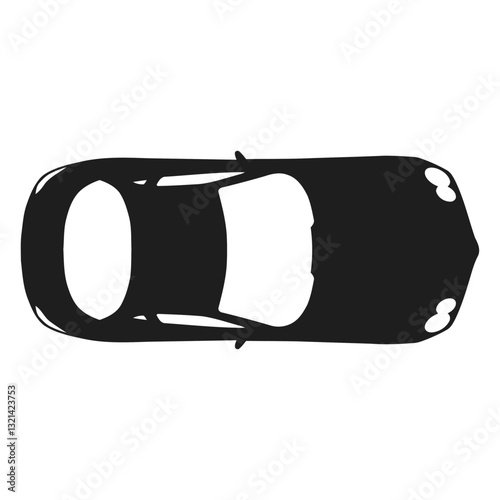 Top-down View of a Sleek Sports Car: A minimalist monochrome silhouette captures the essence of speed and sophistication, showcasing a sleek sports car from a captivating top-down perspective.