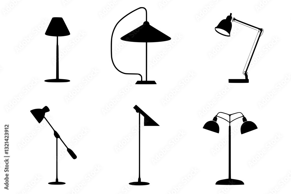 Collection of Floor lamps, household objects, vector graphics Collection of Floor lamps, household objects, vector graphics