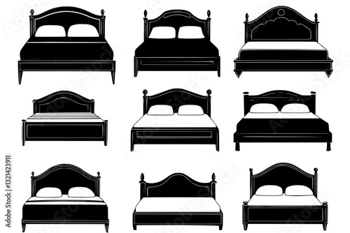 Collection of King size beds, household objects, vector graphics