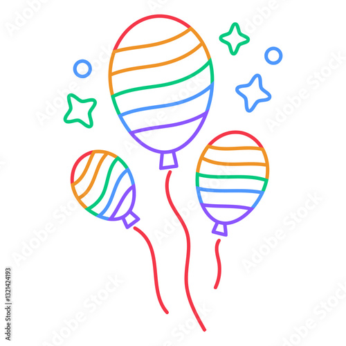 Colorful Celebration: A vibrant cluster of balloons and stars with rainbow hues, evoking a sense of joy, festivity, and a touch of artistic flair, perfect for celebrations and fun occasions.