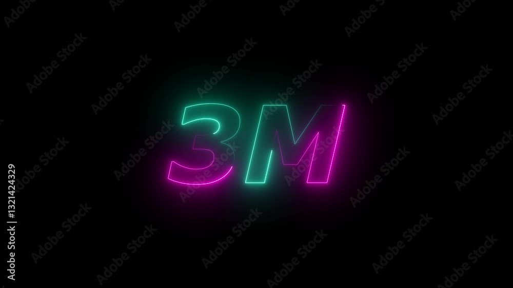3 m million neon glowing text animation on black background 3 m million neon glowing text animation on black background
