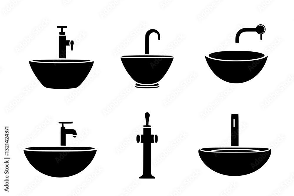 Collection of Sinks, household objects, vector graphics