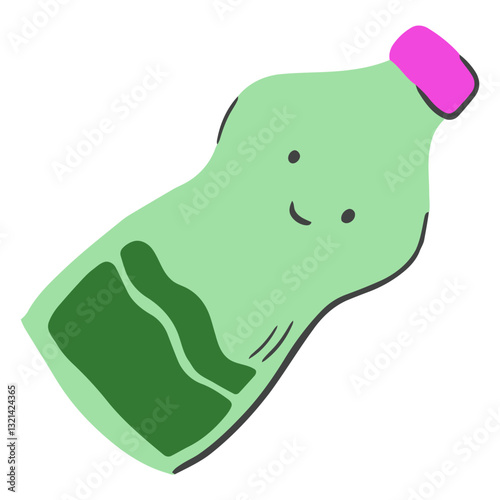 Eco-Friendly Cartoon Bottle: A charming cartoon bottle in eco-friendly hues smiles cheerfully, embodying the spirit of sustainable living and conscious consumption.