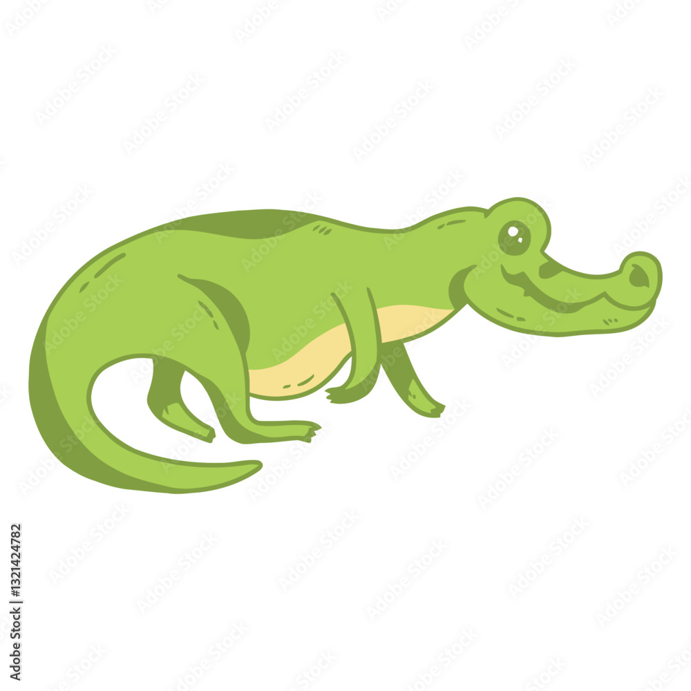 Fototapeta premium Cartoon Alligator: A cheerful cartoon alligator playfully struts across a virtual space, displaying its unique characteristics and vivid shades.