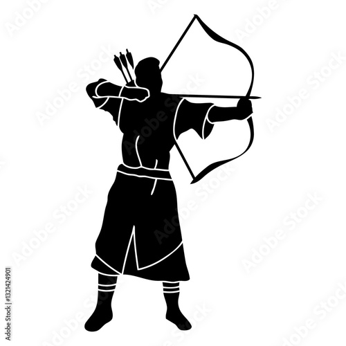 Archer Silhouette: A focused archer, silhouetted against nothing, draws back their bow in a moment of intense concentration, embodying precision and skill.