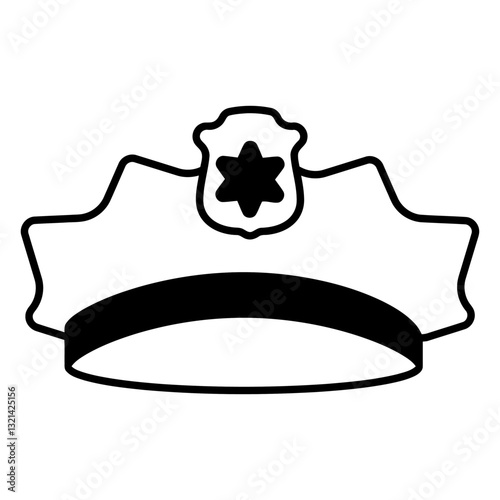 Police Cap Silhouette: A stark, black and white outline of a classic police officer's cap, emphasizing its iconic shape and symbolic significance.