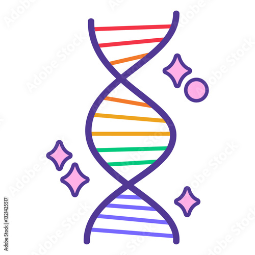 Rainbow DNA Strand: A vibrant, stylized illustration of a DNA double helix, rendered in a rainbow of colors, sparkles adding a touch of whimsy.