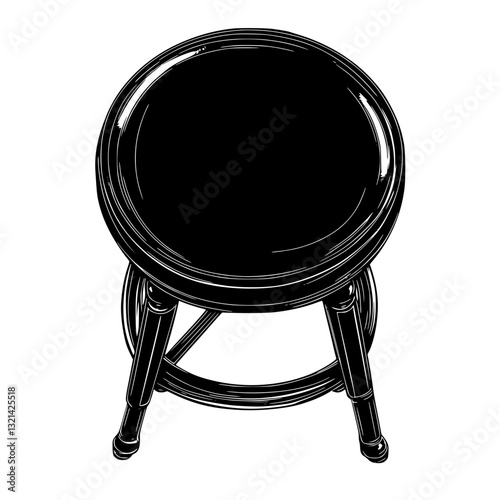 Top view of Bar stool, household object, vector graphic