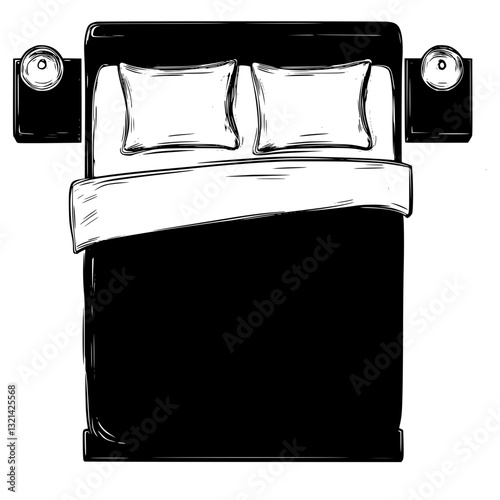 Top view of Bed, household object, vector graphic