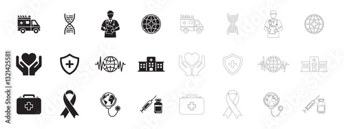 Global Healthcare and Medical Awareness Icons set. World Health Day. 
