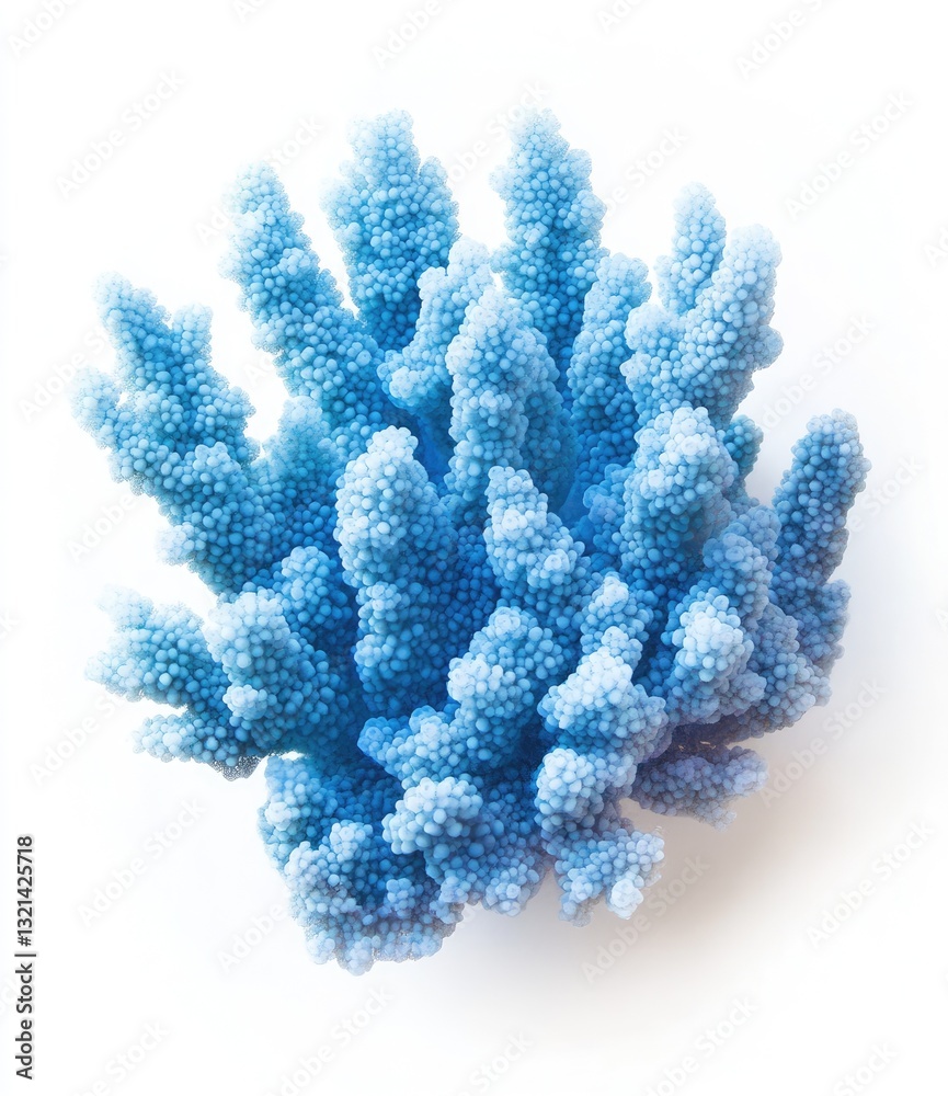 Fototapeta premium Vibrant blue coral specimen. Detailed close-up of a light blue coral, displaying intricate branching structure. A delicate, artificial representation. Perfect for decorative purposes
