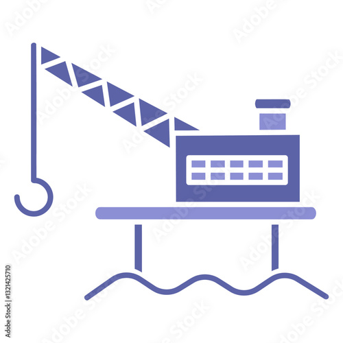 Offshore Oil Rig Illustration: A stylized illustration of an offshore oil rig, with simplified geometric shapes. Representing the industry and its impact on the environment and resources.