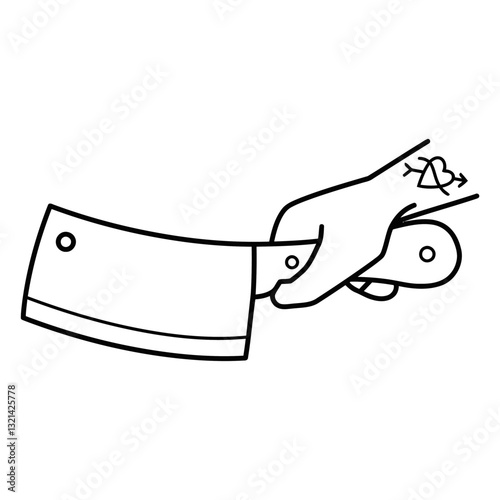 Hand Holding Butcher's Cleaver: A minimalist illustration showcases a hand firmly gripping a cleaver, with a tattoo etched on the skin.