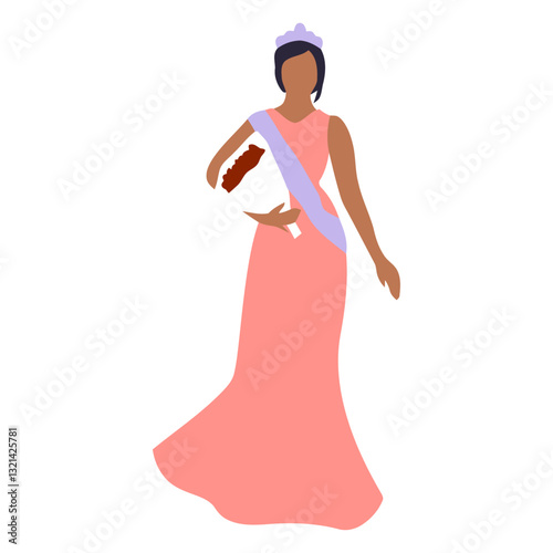 Beauty Queen Silhouette: A faceless beauty queen gracefully poses in her crown and sash, an enchanting figure with a dress