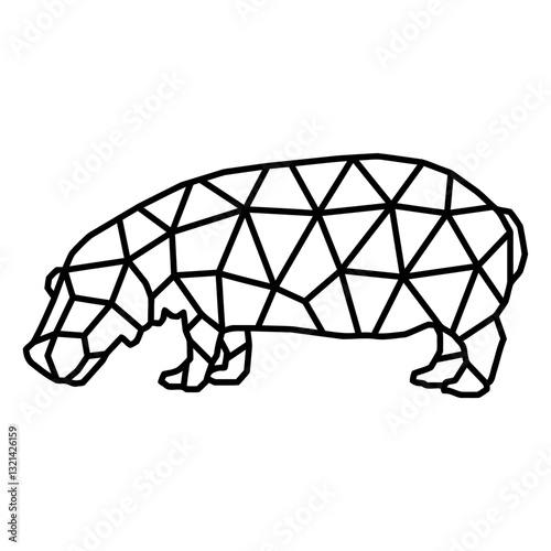 Geometric Hippo Silhouette: A captivating geometric silhouette of a hippopotamus, rendered in stark black lines, its form an intriguing mosaic of angular shapes