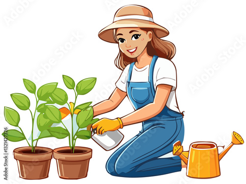Smiling woman while working in her garden