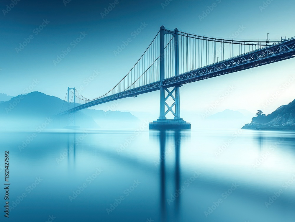 Obraz premium Misty bridge over calm waters