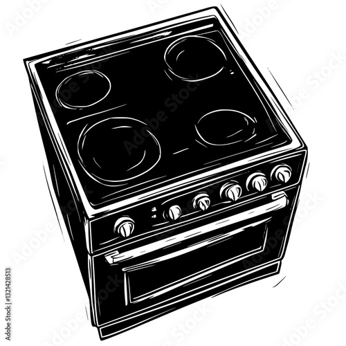Top view of Oven, household object, vector graphic