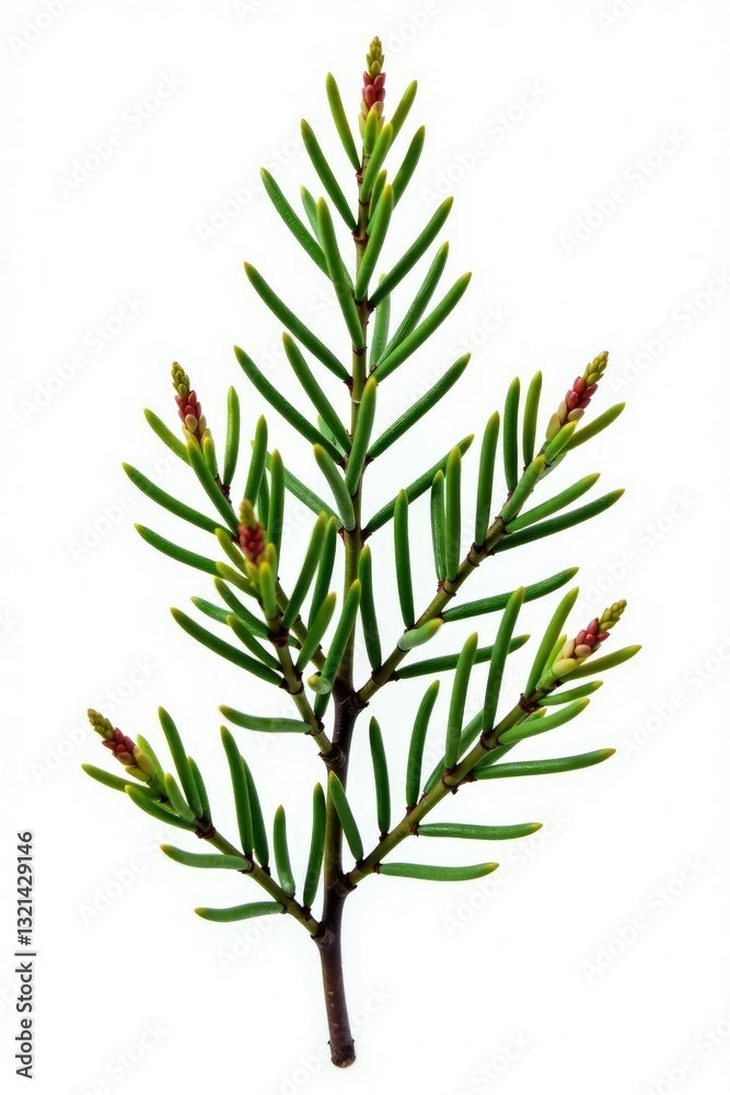 Obraz premium Spruce branch isolated on white background with small twigs, twig, branches