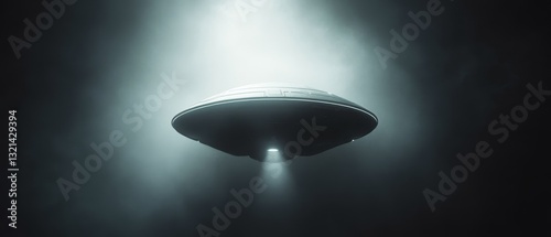 A large, grey, alien shaped object is flying through the sky