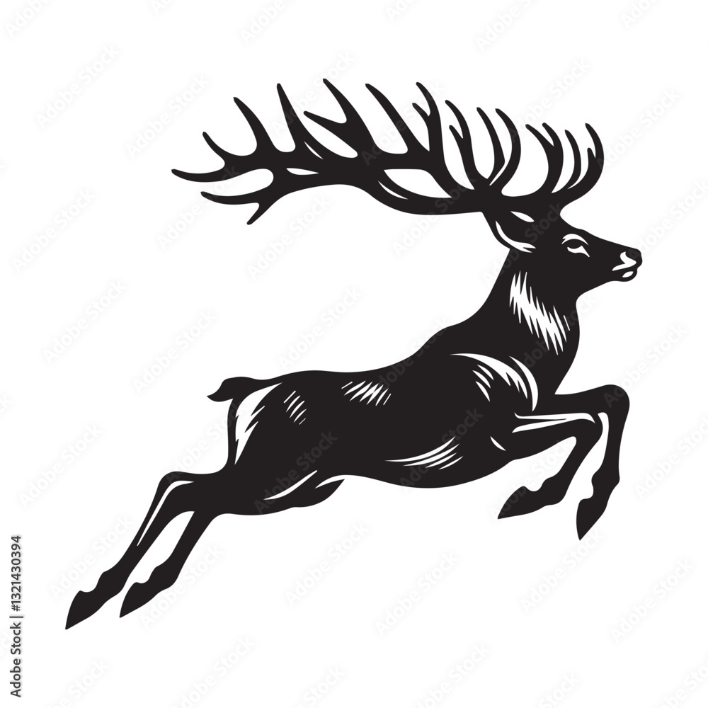 Fototapeta premium Elegant Black and White Silhouette of a Majestic Deer run