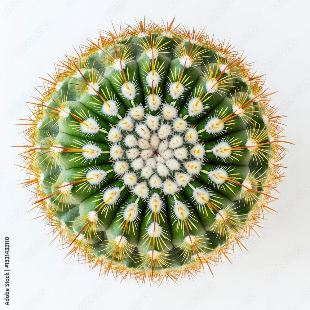 Fototapeta premium Symmetrical, vibrant cactus, displaying radiating spines and compact form