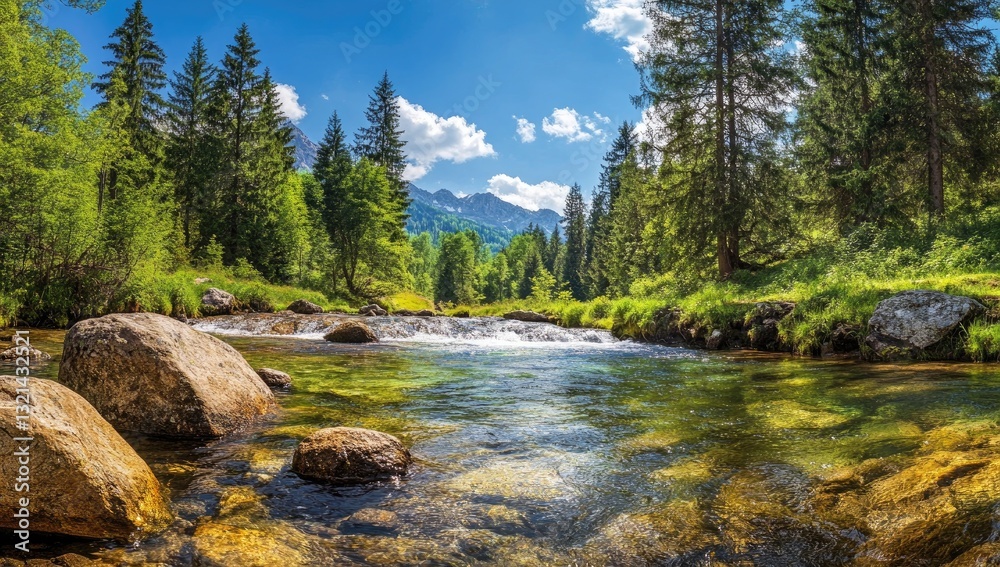Mountain stream in a lush valley Mountain stream in a lush valley