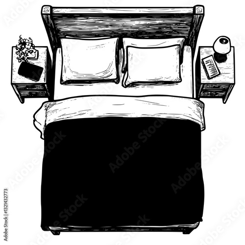 Bedside table top view, furniture vector, furniture design