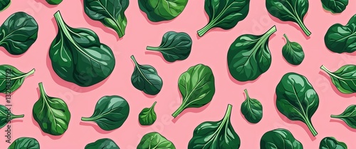 spinach pattern on pink plain background digital abstract art work illustration design