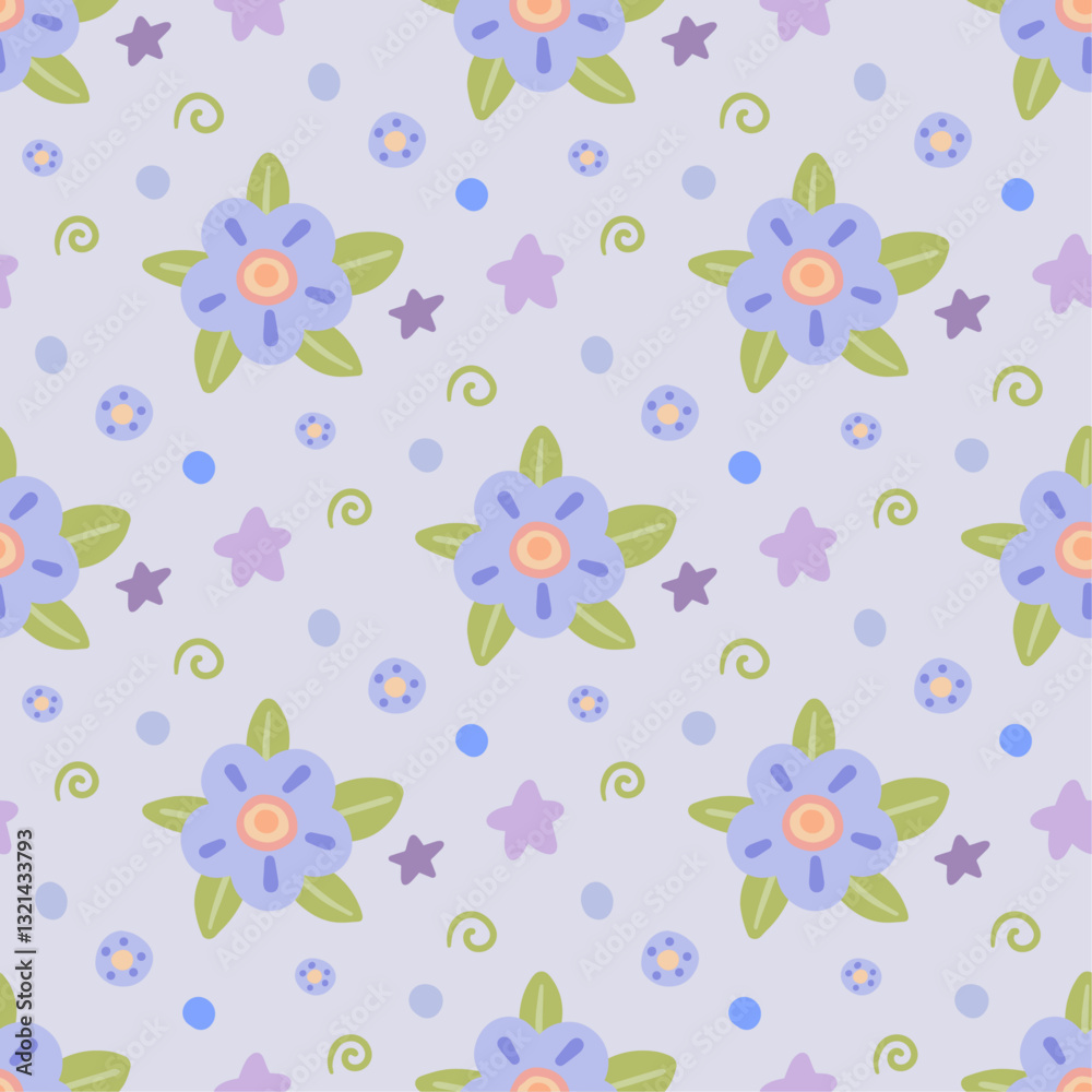 Fototapeta premium Pretty flowers. Seamless vector pattern for fabric design, wrapping paper, wallpapers. 