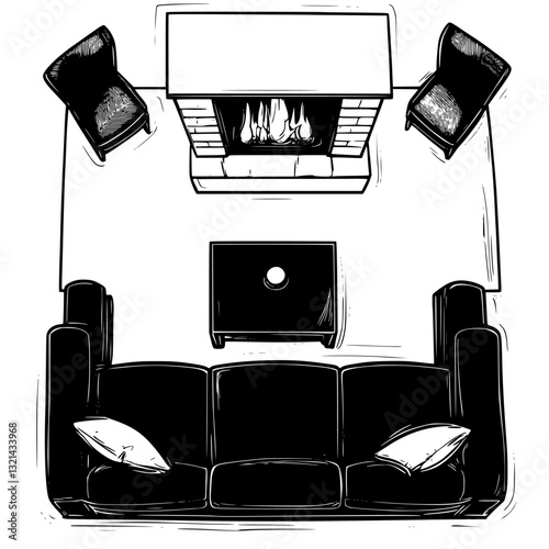 Fireplace top view, furniture vector, furniture design