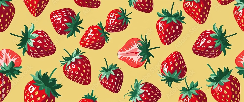 strawberry pattern on yellow plain background digital abstract art work illustration design strawberry pattern on yellow plain background digital abstract art work illustration design