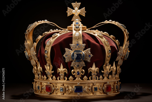 Majestic Royal Crown with Glittering Gems and Precious Jewels - Elegant Gold and Silver Headpiece for Kings and Queens, Perfect for Weddings, Celebrations, or Collectors of Luxury and Royalty Art
