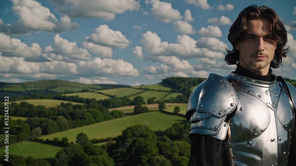 romantic hero - a beautiful young knight in silver armor