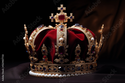 Majestic Royal Crown with Glittering Gems and Precious Jewels - Elegant Gold and Silver Headpiece for Kings and Queens, Perfect for Weddings, Celebrations, or Collectors of Luxury and Royalty Art

