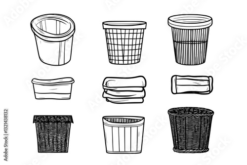 Collection of Laundry hampers, vectorized furniture, furniture pieces