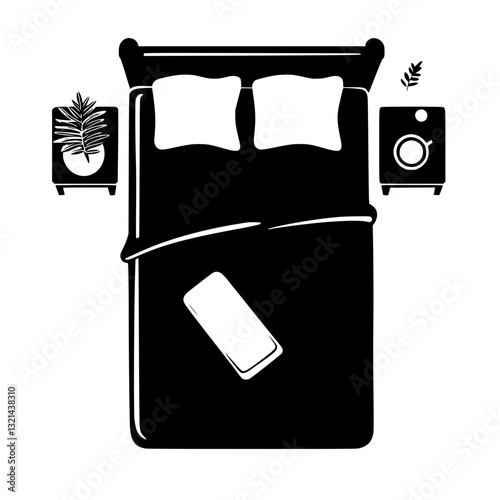 Bedside table, top view vectorized furniture, Bedside table furniture piece