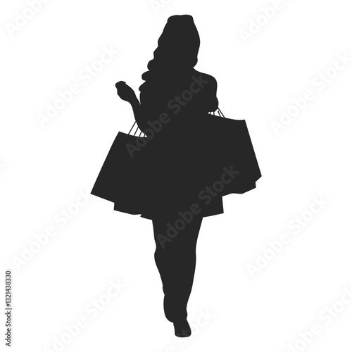Silhouette shopper with shopping bags: A striking silhouette of a person strides confidently, laden with shopping bags, embodying the essence of retail therapy and consumerism.
