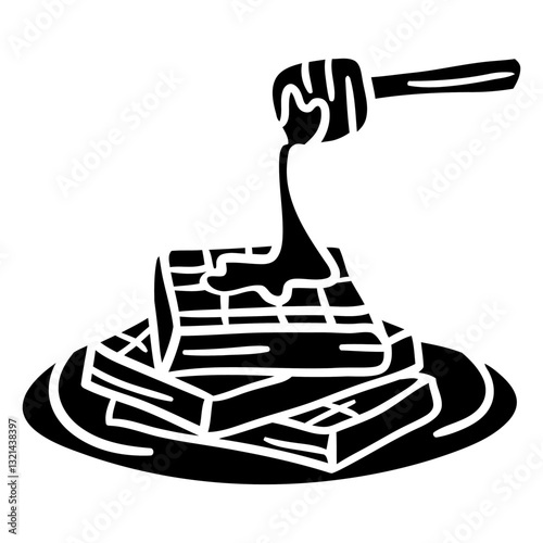 Sweet Waffles and Honey: A graphic illustration showcasing a stack of delicious waffles with honey being drizzled over them, a tempting treat to stimulate the appetite.