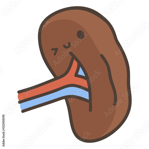 Cute Kidney Illustration: A charming and whimsical illustration of a cartoon kidney, showcasing the vital organ in a friendly and approachable manner. 