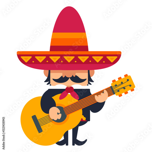 Fiesta Serenade: A vibrantly illustrated mariachi musician, adorned with a sombrero, serenades with a guitar. Capturing the joy of traditional music and cultural heritage