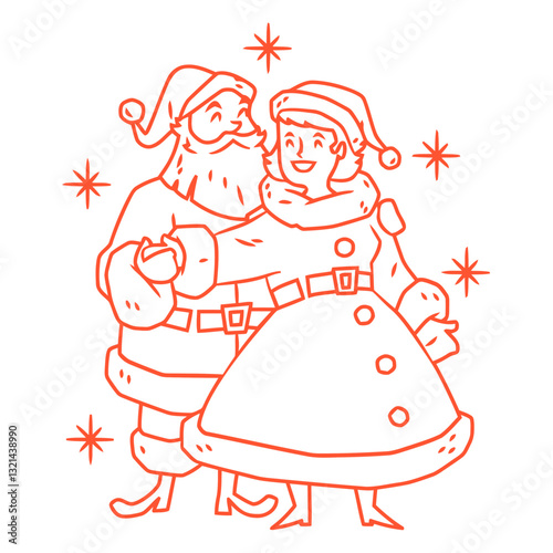 Festive Waltz: A charming illustration portrays the spirit of the season with Santa Claus and a companion, joyfully embracing in a graceful dance.
