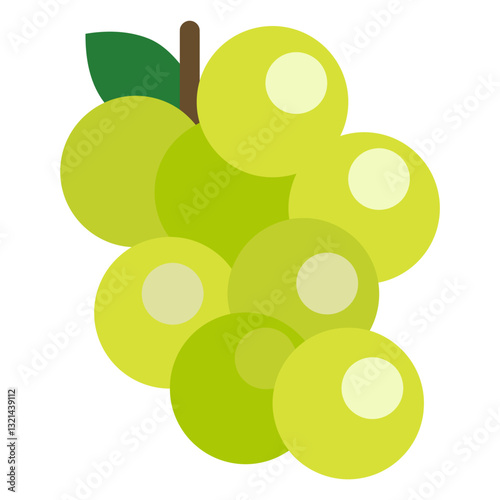 Shine Muscat: A cluster of ripe shine muscat grapes with its distinctive green color and plump form, captured in a crisp and stylized illustration.