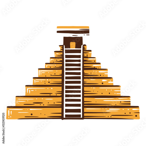 Ancient Mayan Pyramid: A stylized illustration of a majestic Mayan pyramid, showcasing its intricate stepped design and central staircase, evokes a sense of history and cultural heritage.