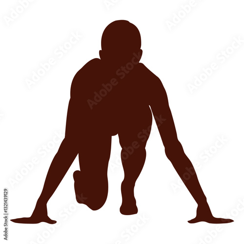 Runner at the Starting Line: A powerful silhouette of an athlete crouched at the starting line, ready for a race. This image conveys determination, focus, and the anticipation of competition.